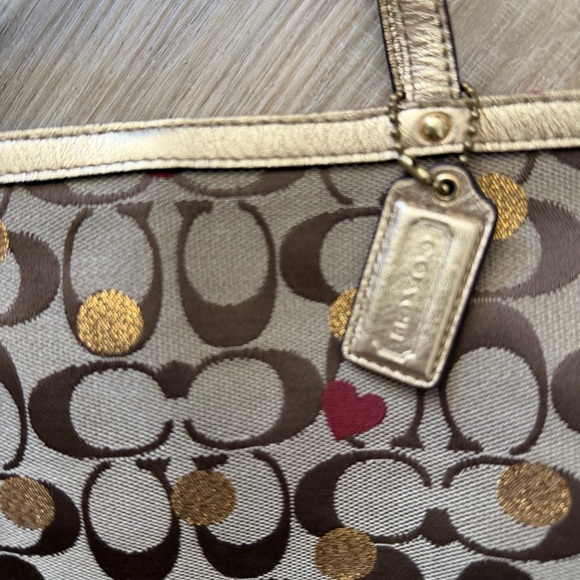 Coach Tan and Gold Patterned Tote - Picture 2 of 5